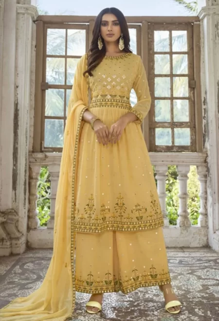 Women Yellow Georgette Palazzo Suit