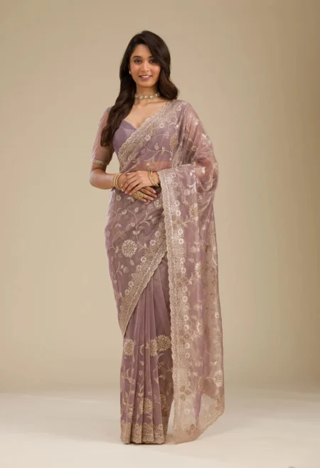 Light Brown Zari Tissue Saree
