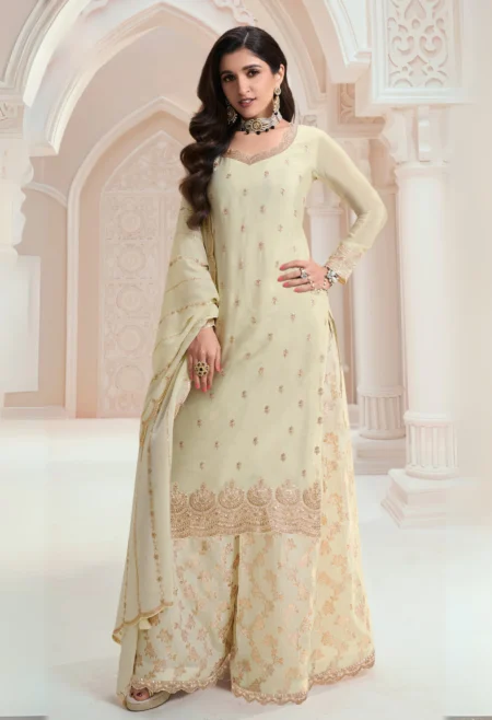 Memsaab Beige Embroidered Sharara Set