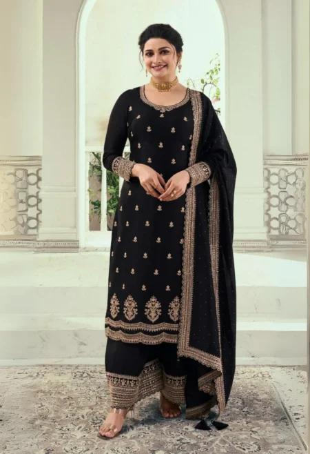 Memsaab Black Embroidered Palazzo Suit Set