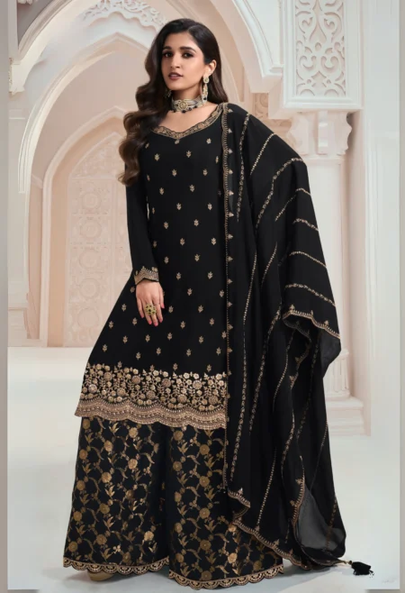 Memsaab Black Embroidered Sharara Set