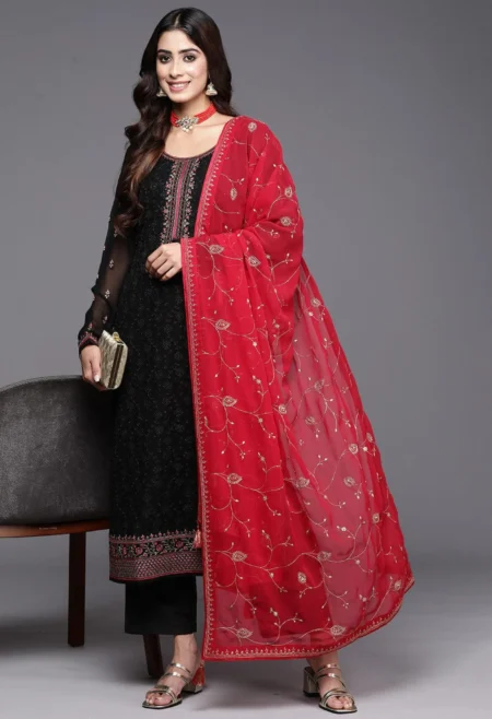 Memsaab Black Georgette Embroidered Festive Ensemble