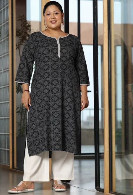 Memsaab Black Plus Printed Kurta