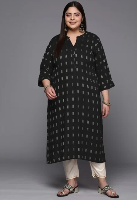 Memsaab Black Plus Size Ethnic Motifs Kurta