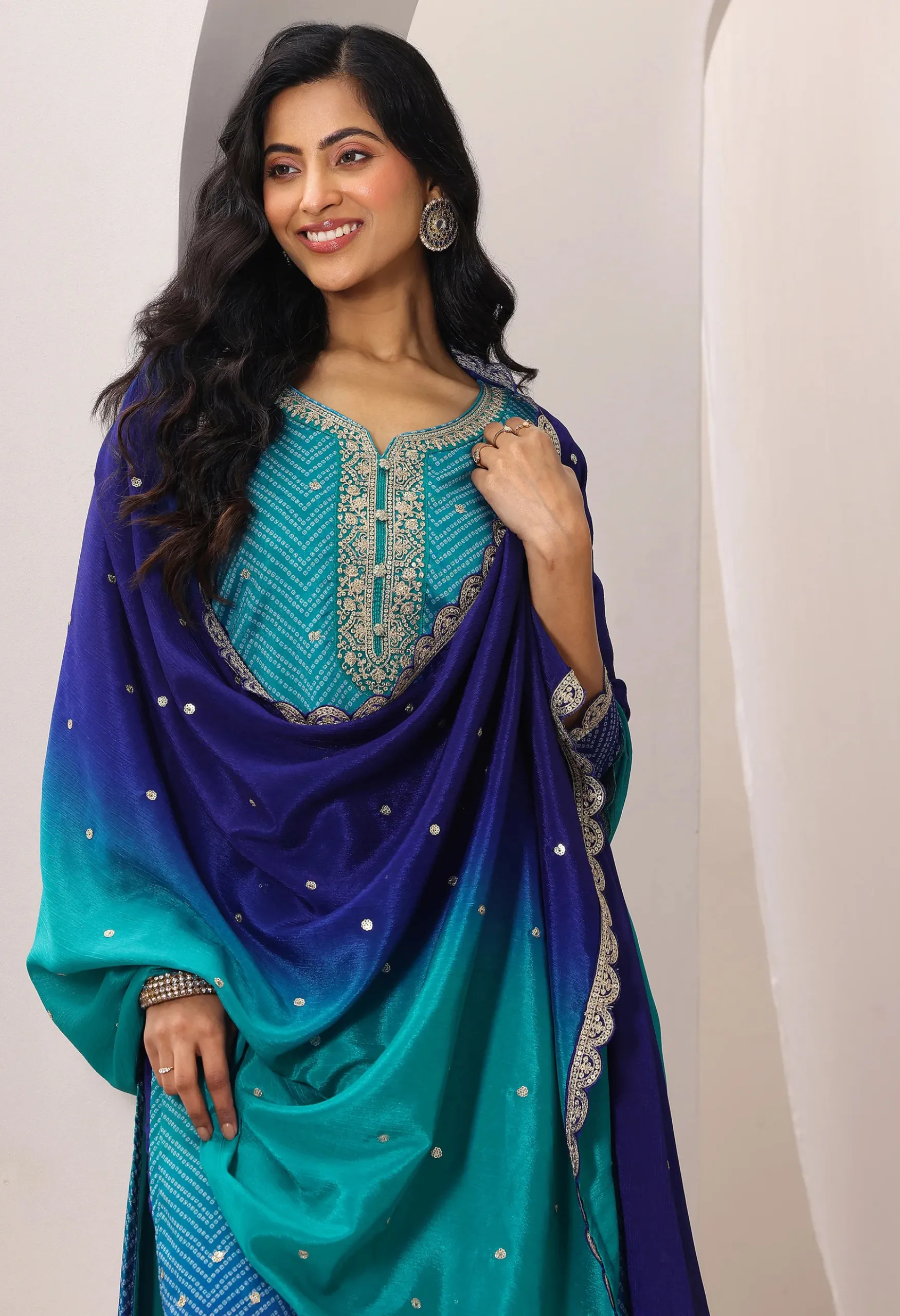 Memsaab Blue Bandhani Straight Kurta Set