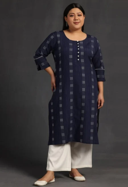 Memsaab Blue Geometric Design Straight Kurta