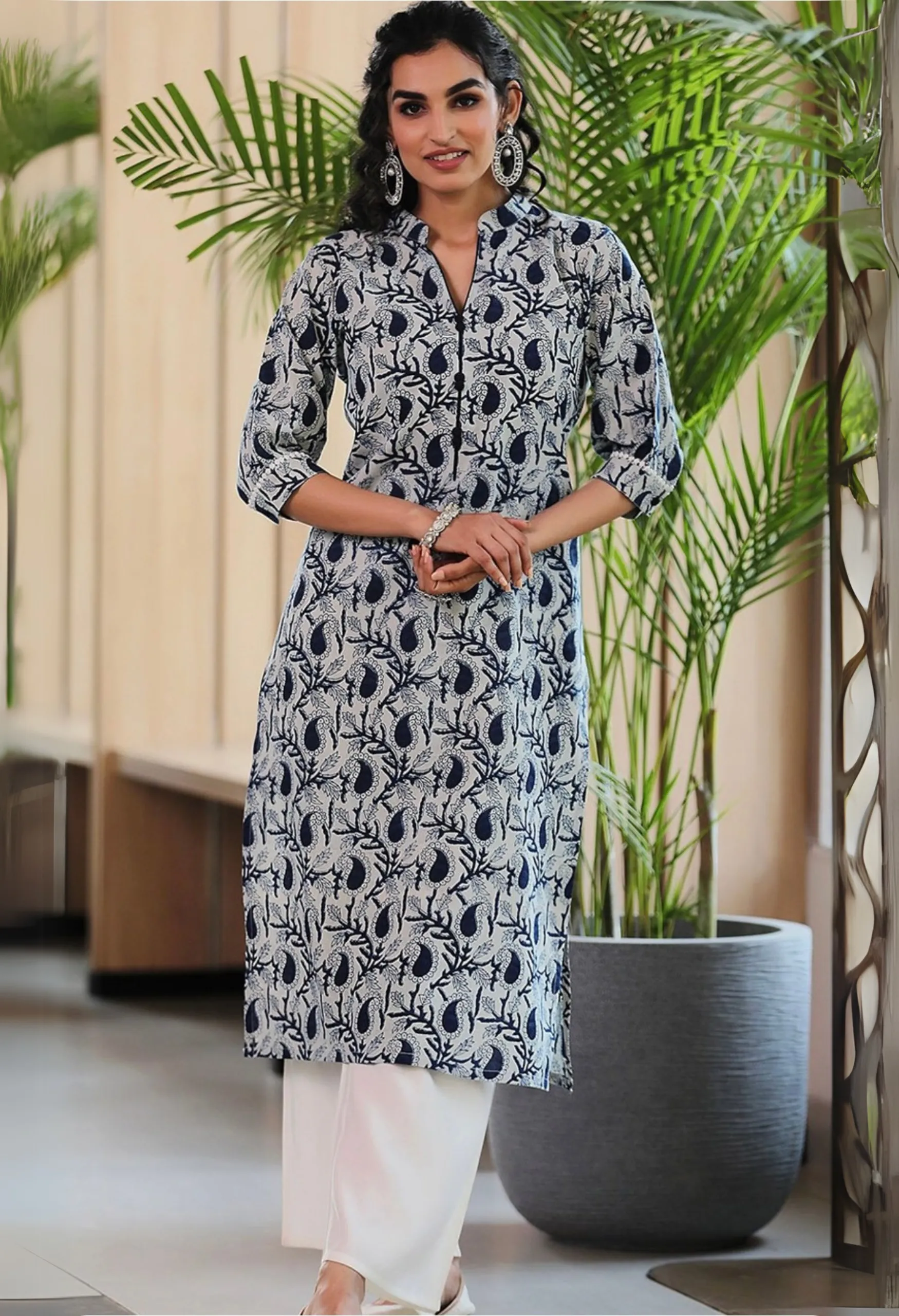 Memsaab Blue Printed Floral Kurta