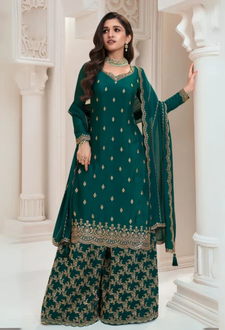 Memsaab Bottle Green Embroidered Sharara Set