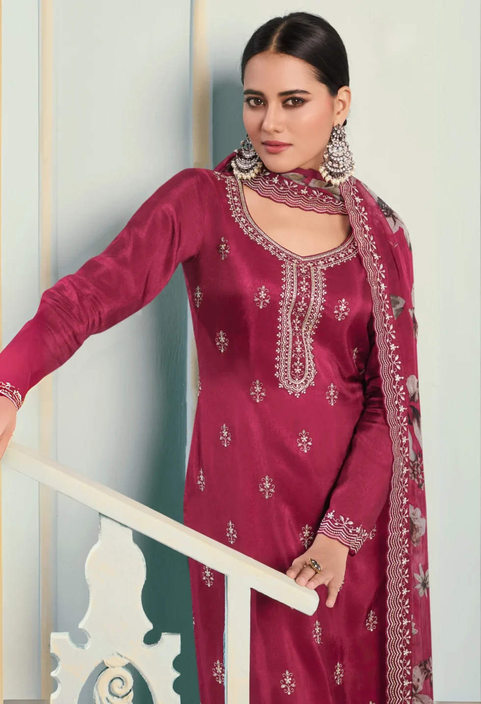 Memsaab Cherry Embroidery Georgette Floral Kurta Set 1