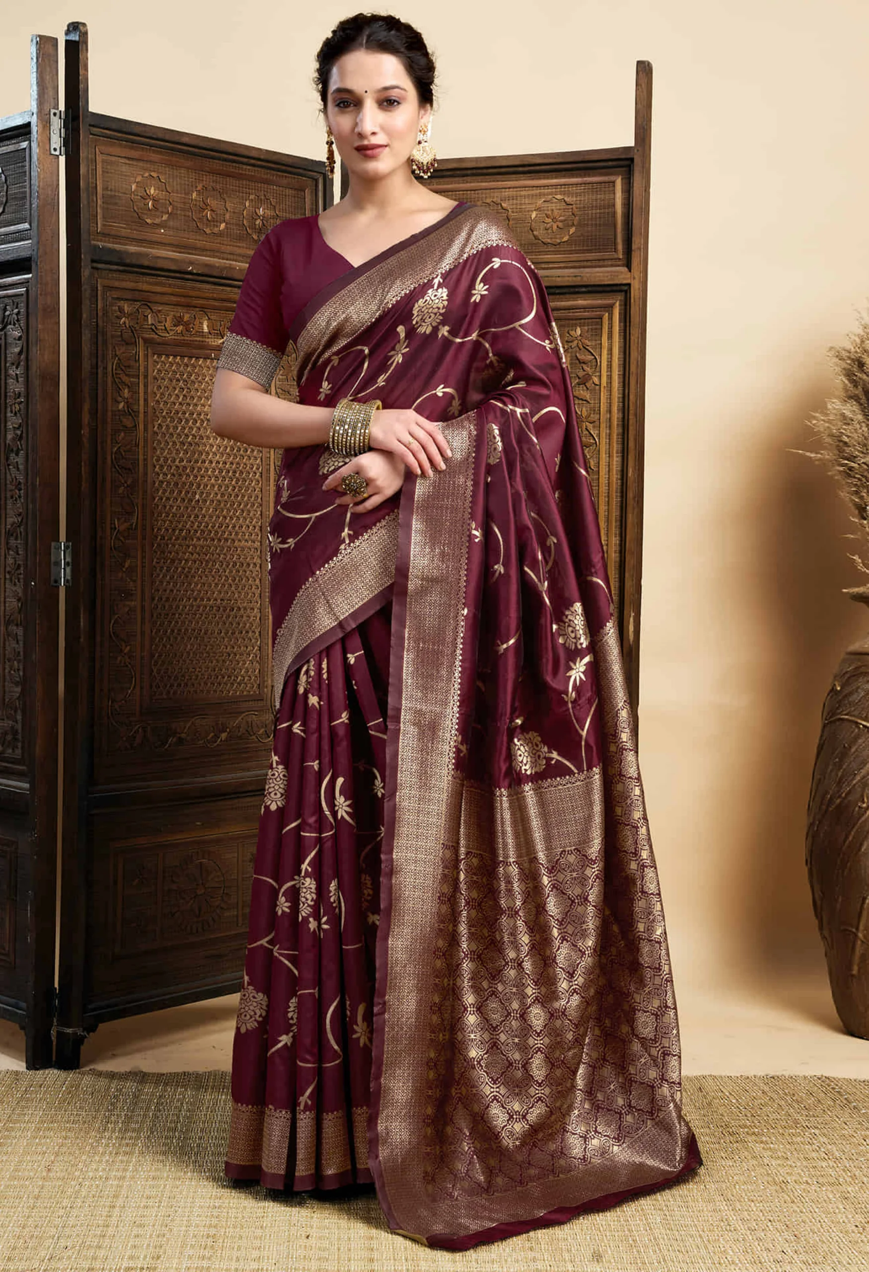 Memsaab Classic Maroon Banarasi Silk Saree