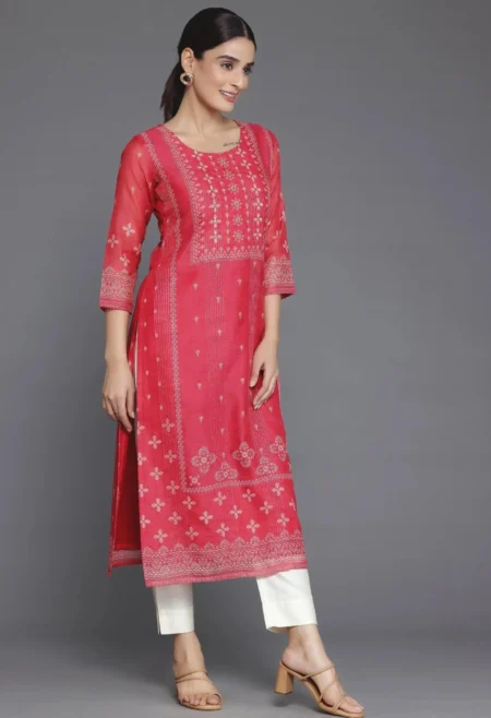 Memsaab Coral Embellished Chanderi Silk Straight Kurta