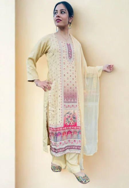 Memsaab Elegant Light Yellow Muslin Palazzo Suit