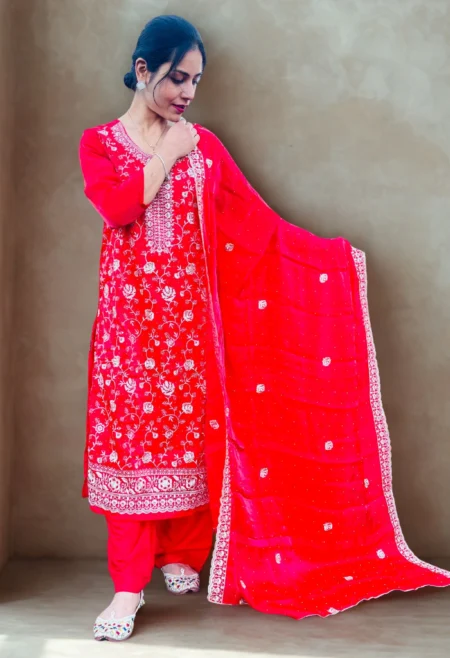 Memsaab Glamorous Red Silk Palazzo Suit