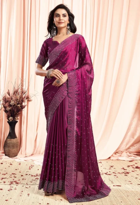Memsaab Graceful Dark Pink Swarovski Saree