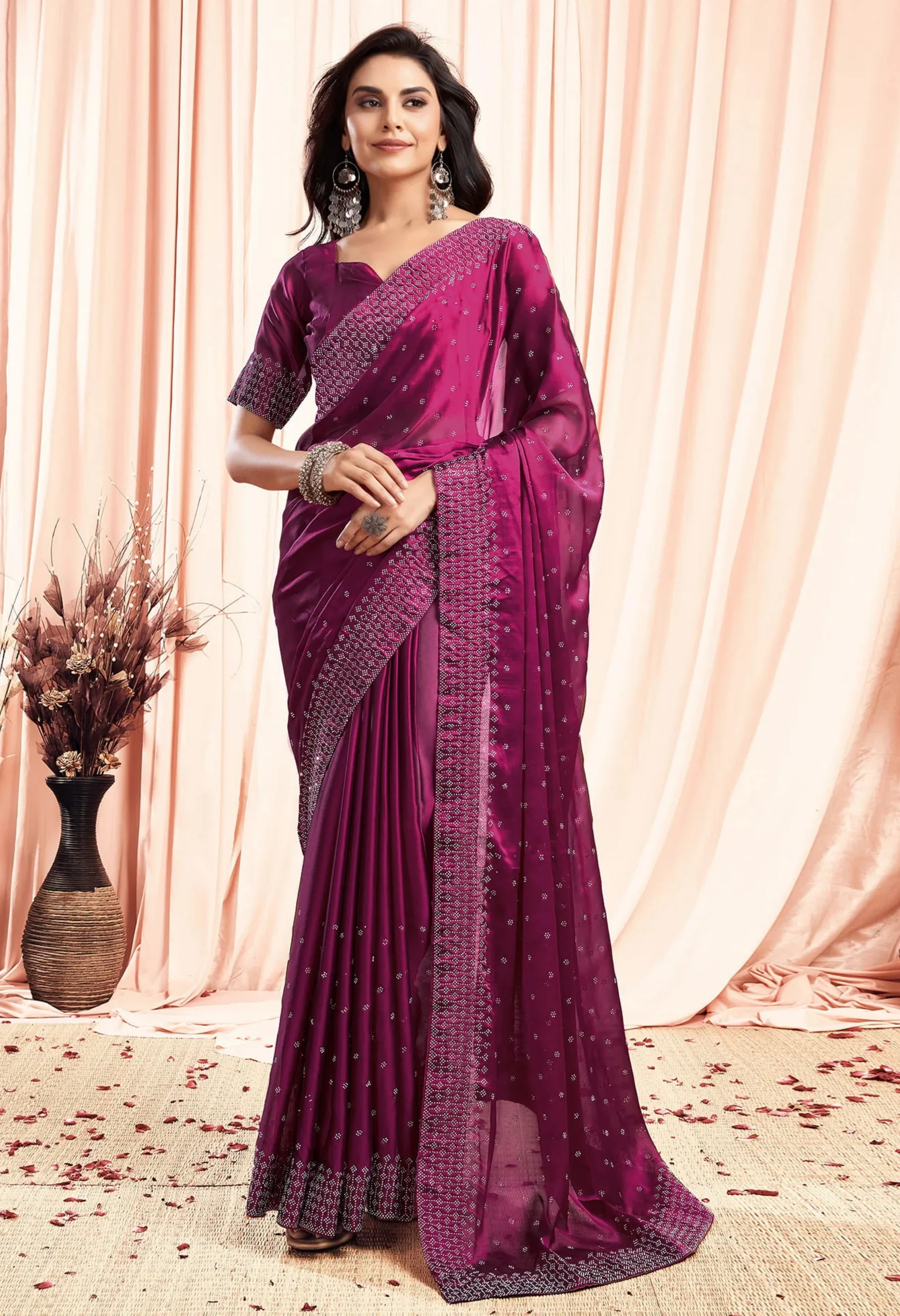 Memsaab Graceful Dark Pink Swarovski Saree