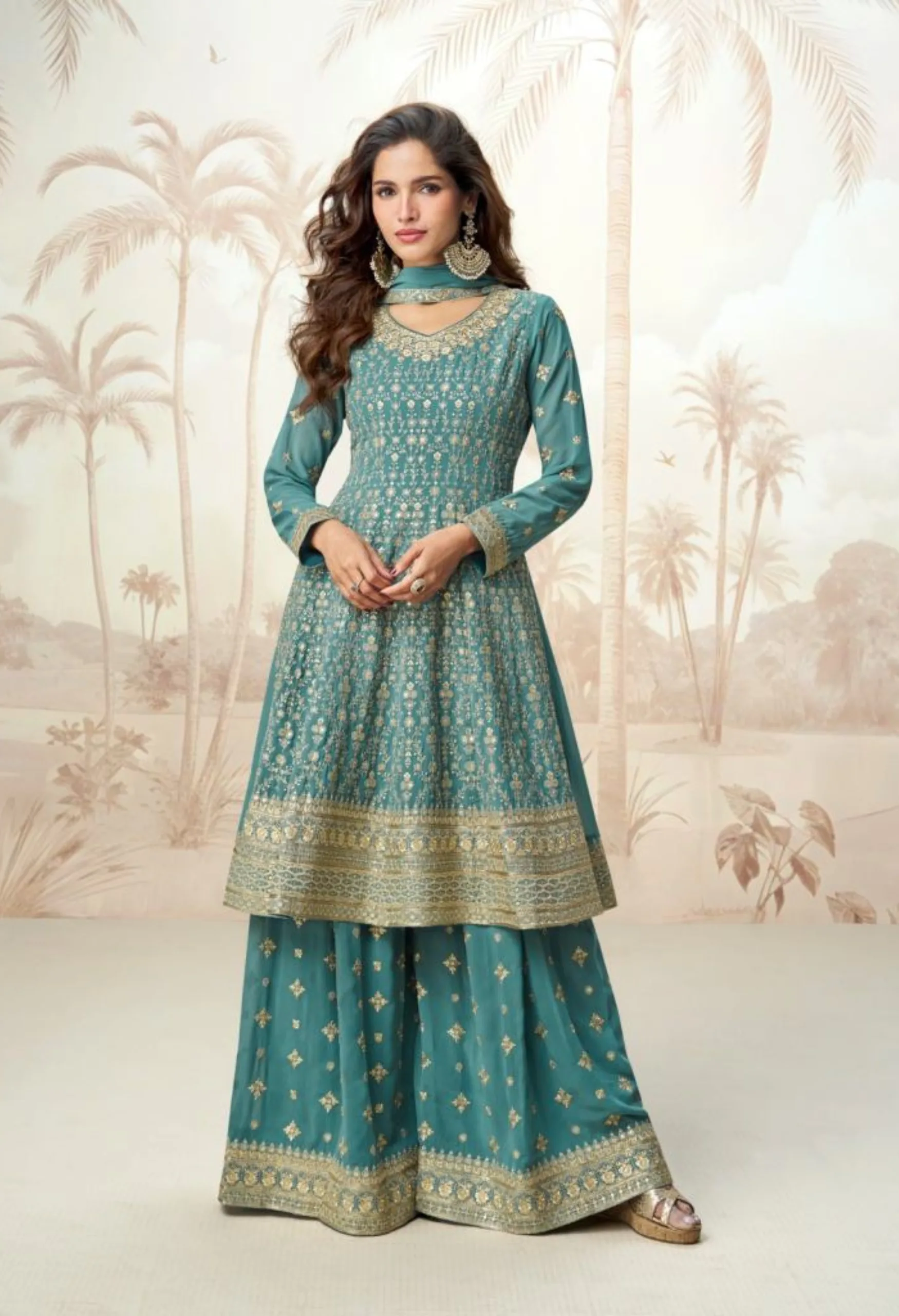Memsaab Graceful Turquoise Sharara Suit