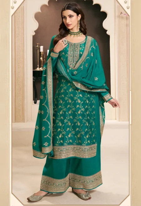 Memsaab Green Embroidered Palazzo Suit