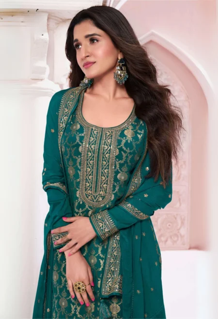 Memsaab Green Embroidered Silk Suit Set