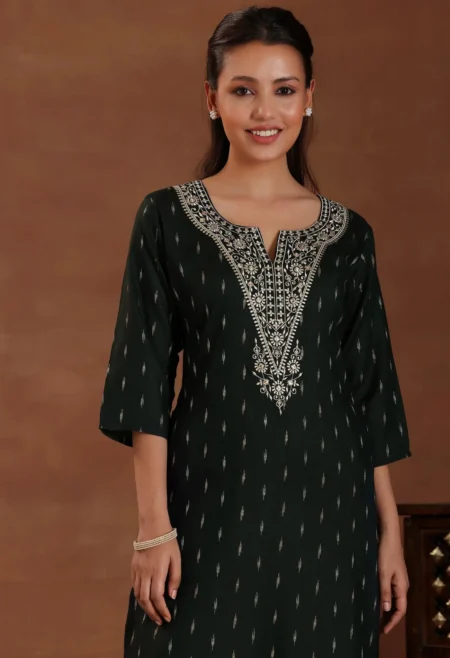 Memsaab Green Notched Neck Zari Kurta