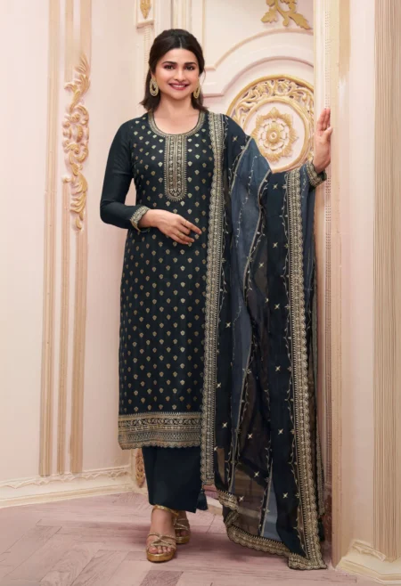 Memsaab Grey Black Dola Jacquard Sequined Kurta Set