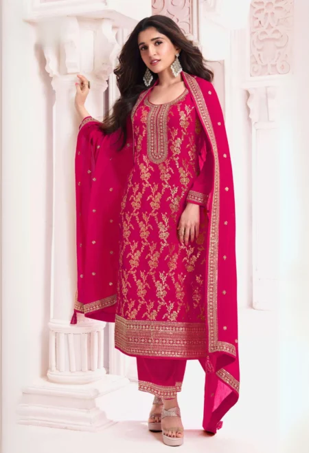 Memsaab Hot Pink Embroidered Silk Suit Set