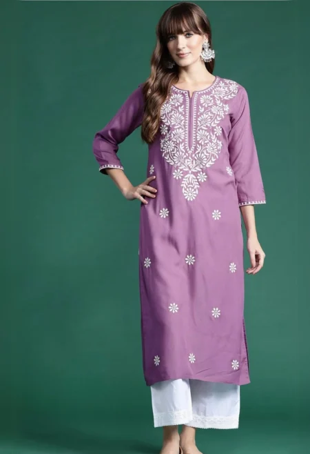 Memsaab Lavender Embroidered Thread Work Kurta