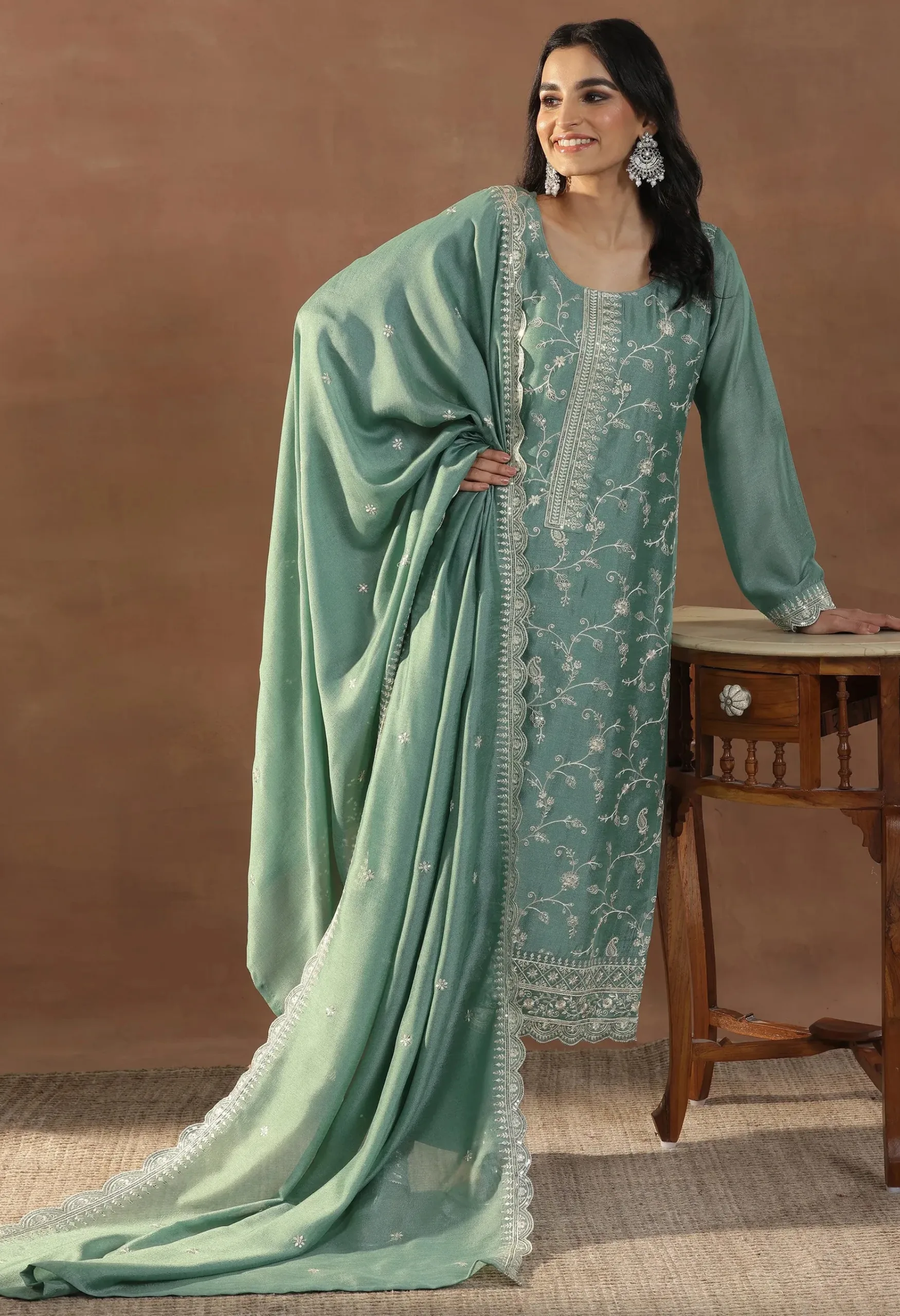 Memsaab Luxe Green Sequinned Kurta Set
