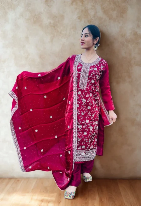 Memsaab Luxurious Maroon Silk Palazzo Suit