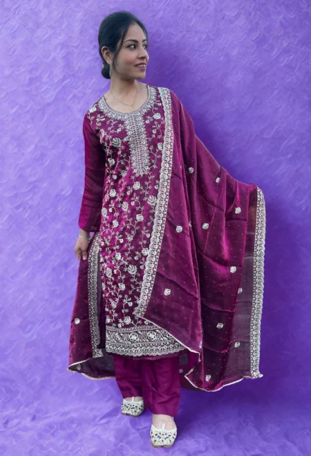 Memsaab Luxurious Purple Silk Palazzo Suit