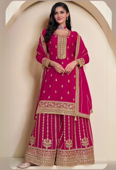 Memsaab Magenta Pink Royal Embroidered Sharara Set