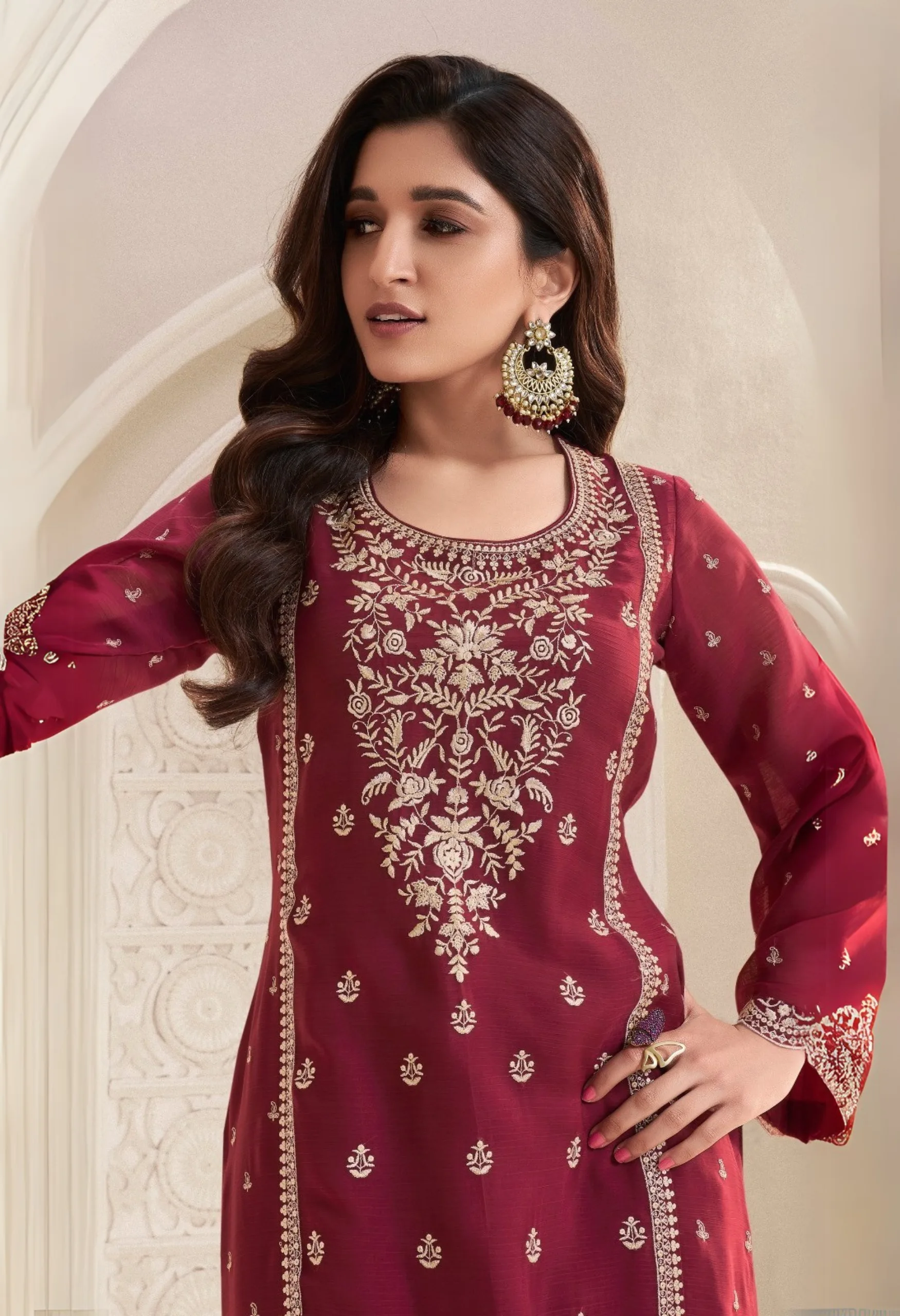 Memsaab Maroon Luxe Thread Embroidered Kurta Set