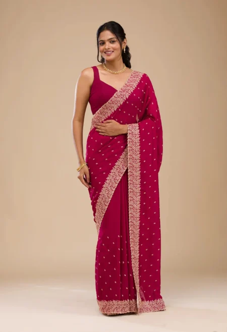 Memsaab Maroon Zariwork Soft Silk Saree