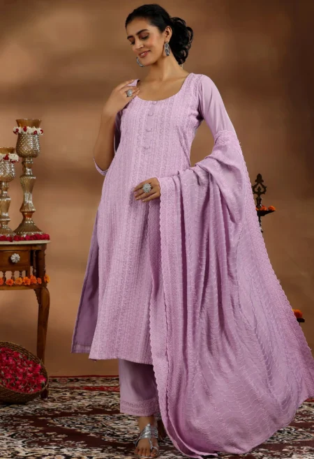 Memsaab Mauve Embroidered Kurta Set