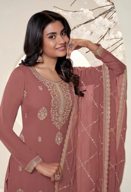 Memsaab Metallic Peach Lucknowi Embroidery Kurta Suit Set