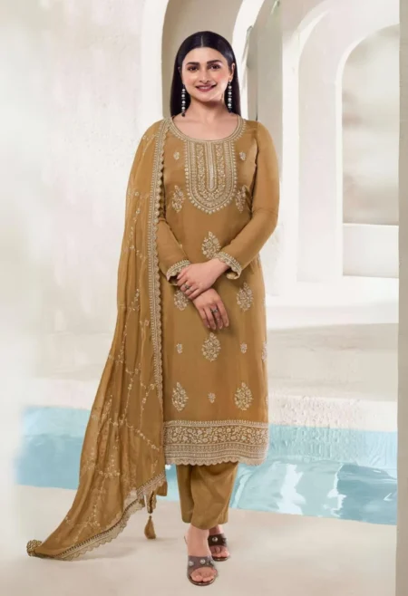 Memsaab Mustard Lucknowi Embroidery Suit Set