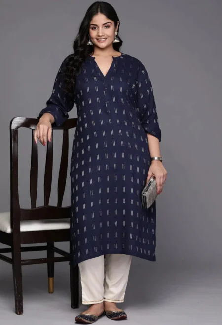 Memsaab Navy Blue Mandarin Collar Kurta