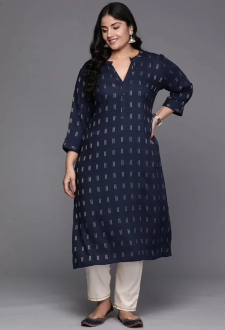 Memsaab Navy Blue Plus Size Ethnic Kurta