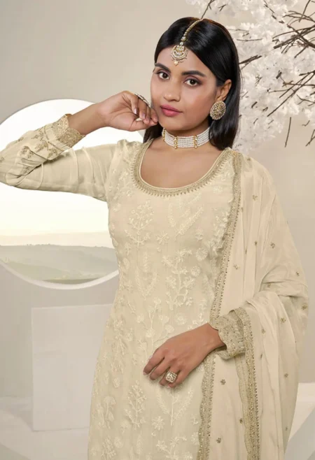 Memsaab Off White Floral Embroidered Sharara Suit Set