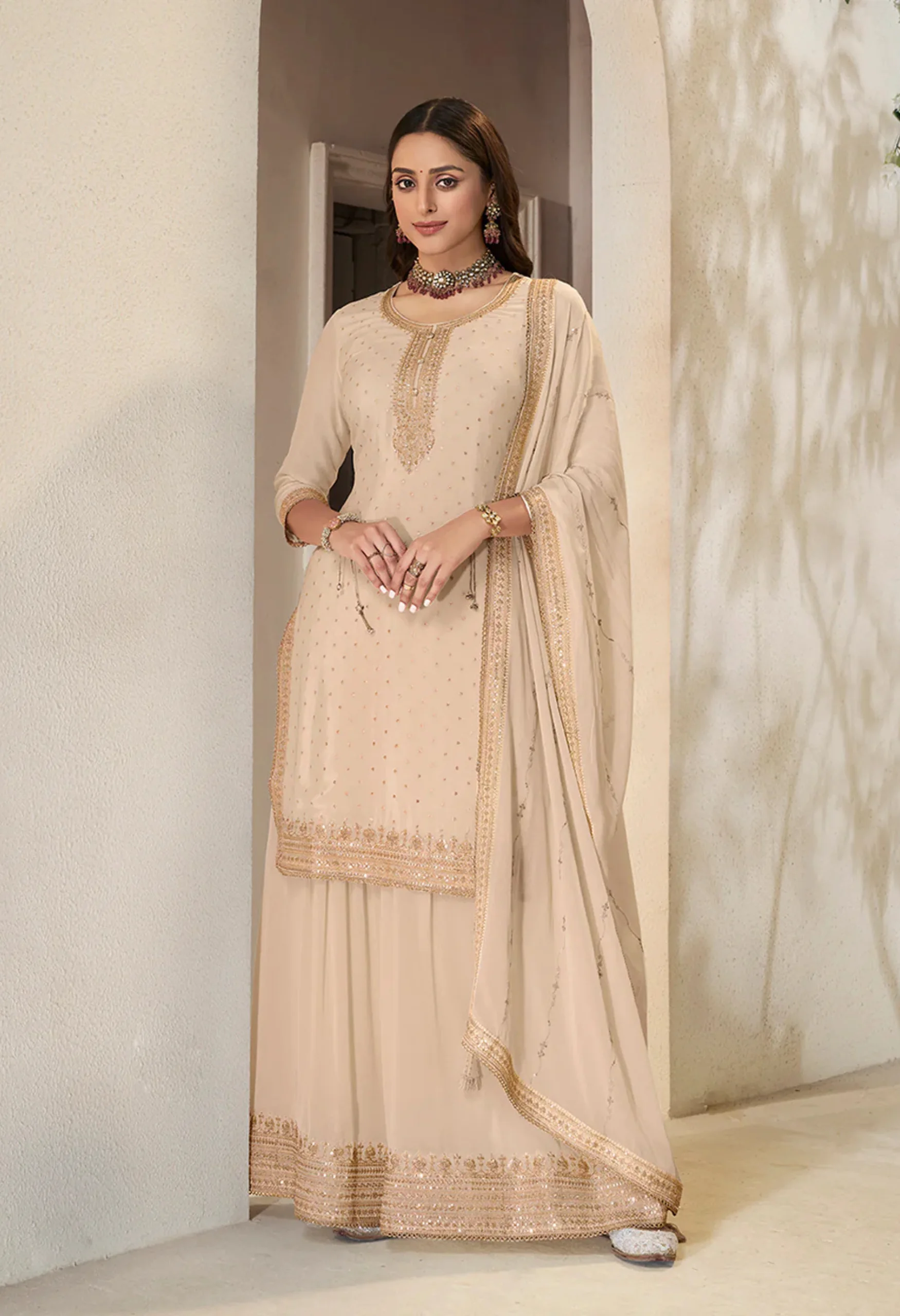 Memsaab Off White Sharara Suit