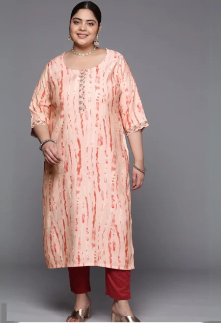 Memsaab Peach Abstract Printed Kurta