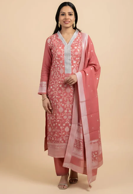 Memsaab Peach Silk Kurta Set