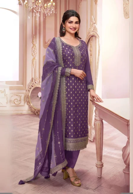 Memsaab Purple Dola Jacquard Sequined Kurta Set