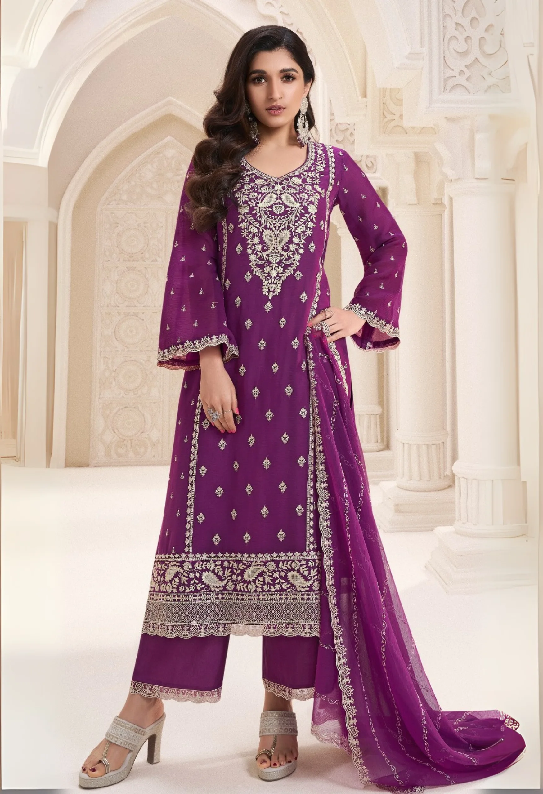 Memsaab Purple Grace Thread Embroidered Kurta Set