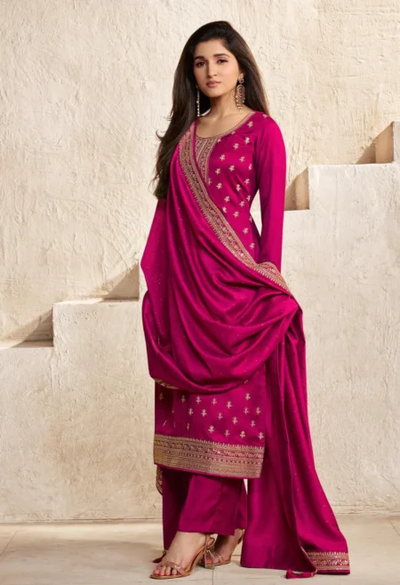 Memsaab Purple Silk Georgette Embroidered Suit