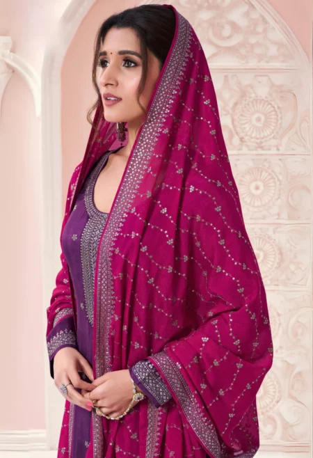 Memsaab Purple Thread Embroidered Silk Suit Set