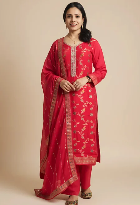 Memsaab Red Dola Silk Kurta Set