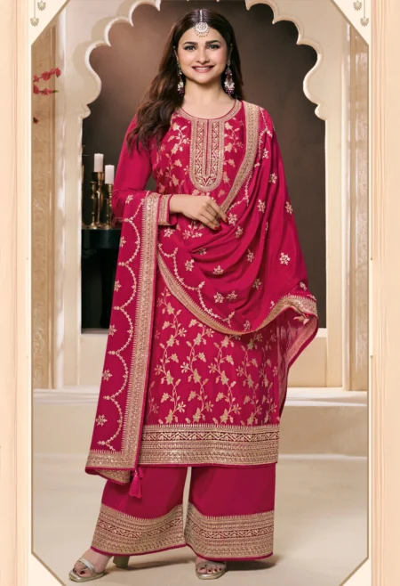 Memsaab Red Embroidered Palazzo Suit