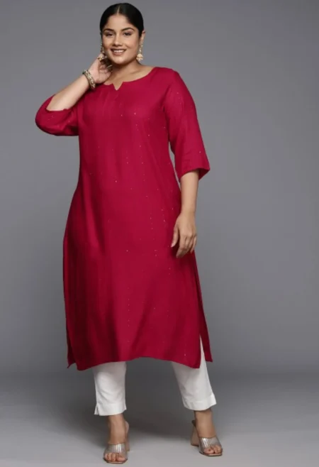 Memsaab Red Embroidered Sequinned Kurta