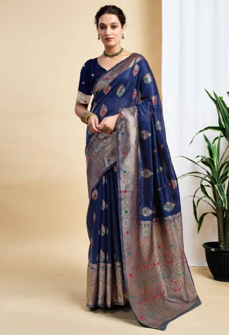 Navy Blue Banarasi Silk Saree