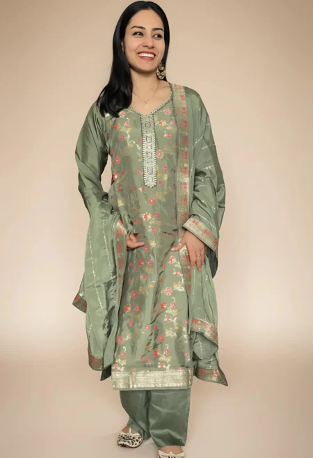 Memsaab Sage Green Dola Silk Kurta Set